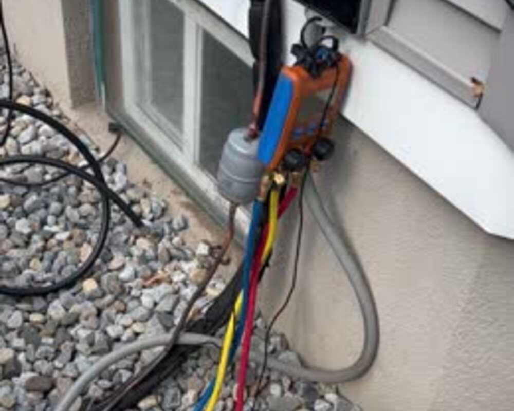 HVAC gauge set connected during service work